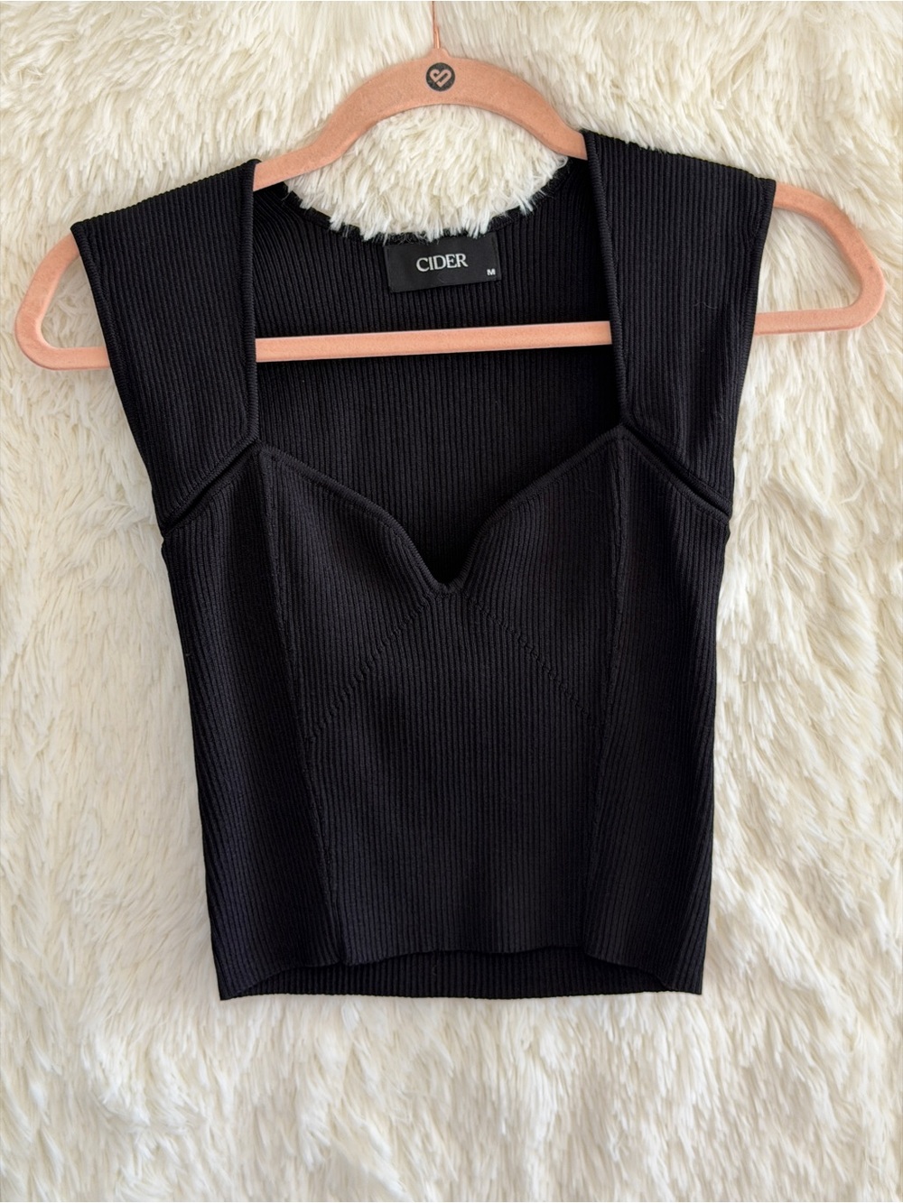 Cider Womens Ribbed Cropped Top Size M Black Sweetheart Neckline Downtown Girl
